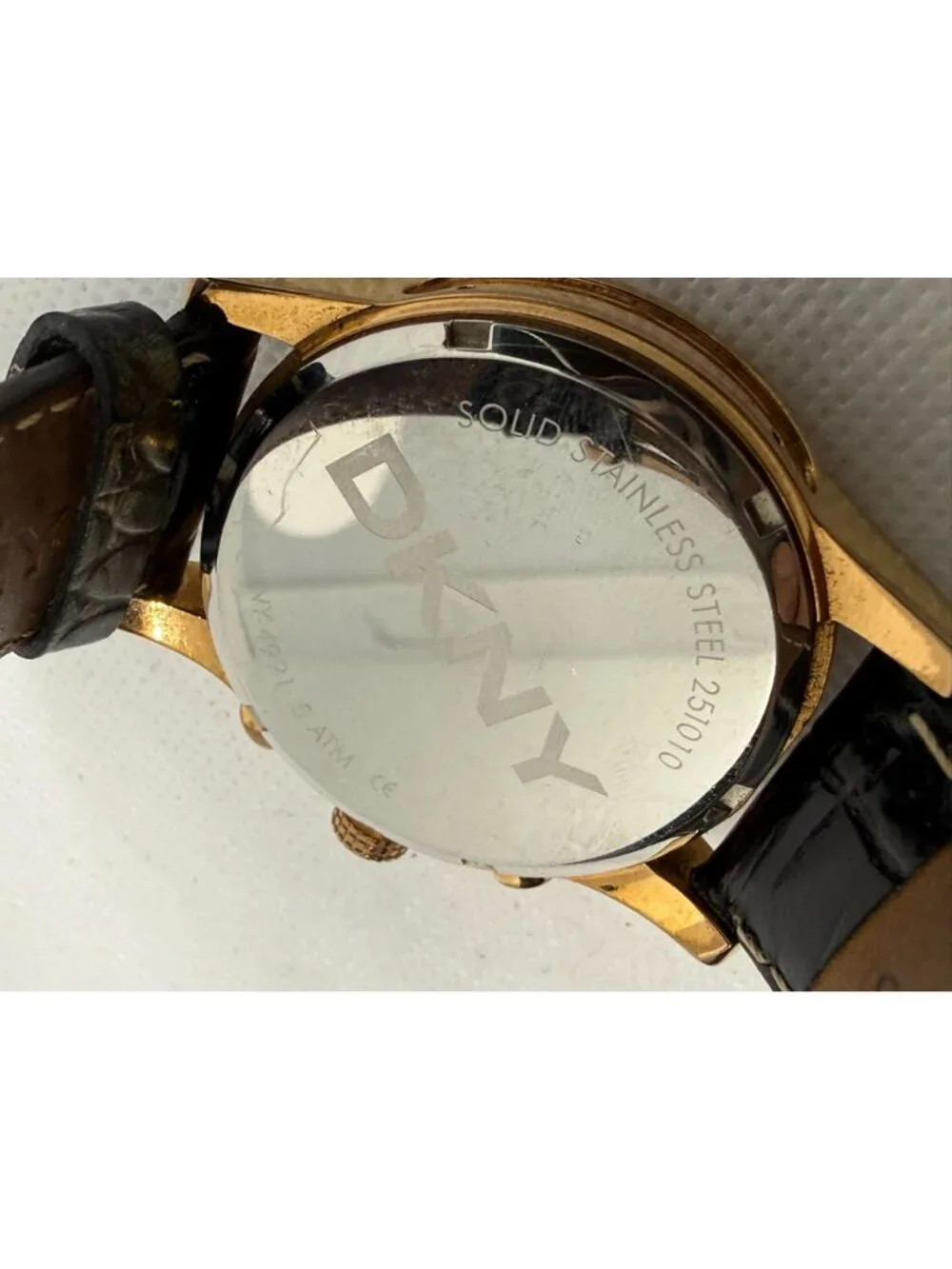 DKNY Men's Gold-Tone Chronograph Black Dial Brown Leather Watch NY4991